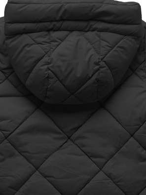 Czarna pikowana w karo czadowa damska kurtka z kapturem 