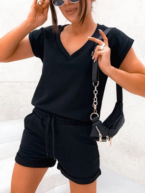 Czarny fenomenalny bawełniany letni komplet bluzka i spodenki