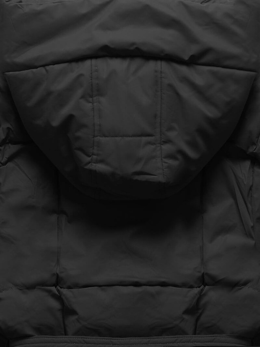 Czarny zimowy długi płaszcz kurtka zimowa z dużym kapturem netmoda