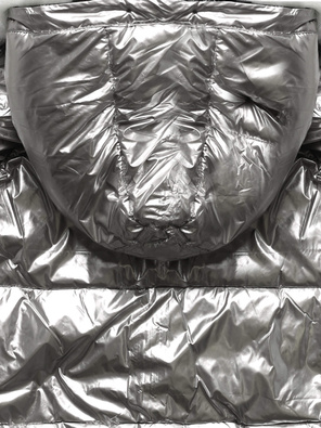 Grafitowo szara błyszcząca kurtka płaszczyk z kapturem