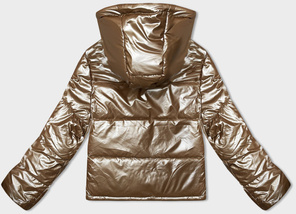 Beżowa zimowa krótka kurtka z kapturem