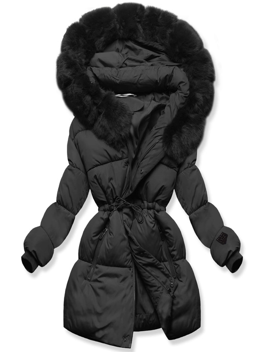 Czarna rewelacyjna damska zimowa kurtka z kapturem netmoda