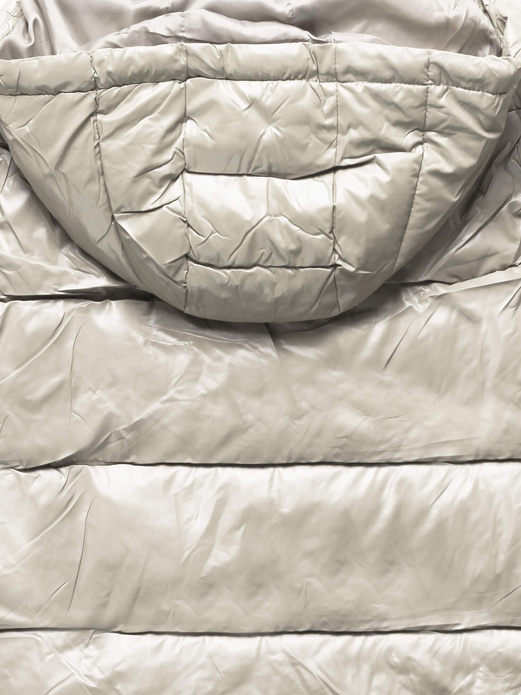 Beżowa damska długa pikowana kurtka z kapturem