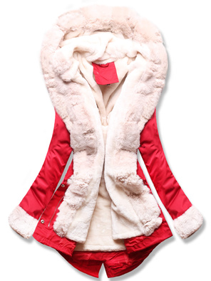 Ciemnoczerwona ciepła kurtka parka na misiu z kapturem 