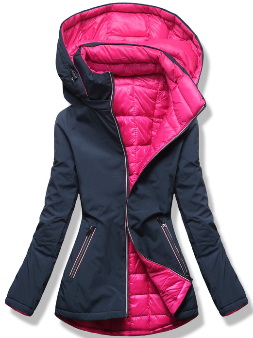 Granatowo-różowa damska przejściowa kurtka dwustronna