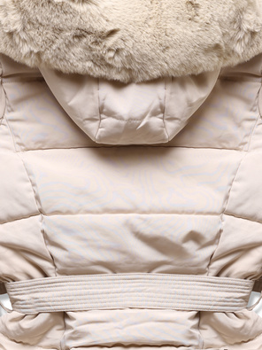 Ecru zimowa pikowana kurtka płaszczyk + futro