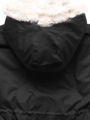 Czarna-Ecru ciepła kurtka parka na misiu z kapturem