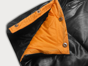 Czarno pomarańczowa dwukolorowa kurtka zimowa z kapturem