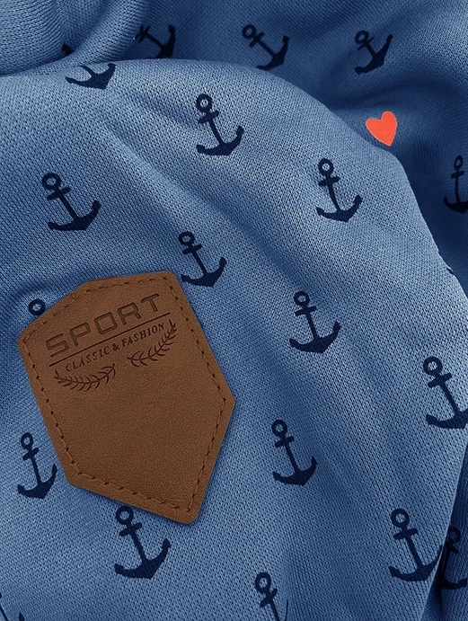 Niebieska bluza damska z genialnym kołnierzem cała w kotwiczki