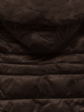 Brązowa śliczna pikowana zimowa kurtka damska z kapturem