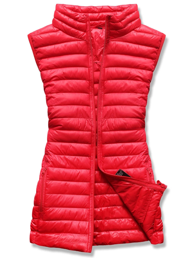 Czerwona krótka taliowana damska przejściowa kamizelka bezrękawnik stójka