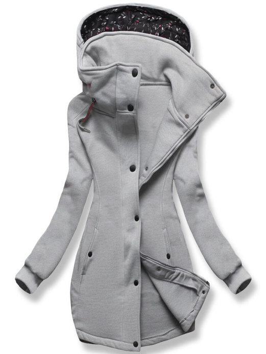 Jasnoszara długa damska bluza z kapitalną stójką