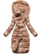 Brązowa zimowa dwustronna ciepła kurtka na futerku