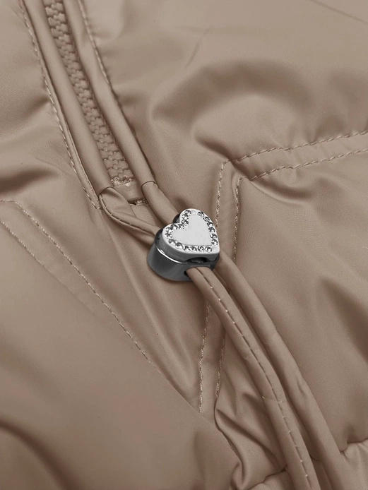 Beżowa kapitalna przejściowa bomberka kurtka damska z kapturem