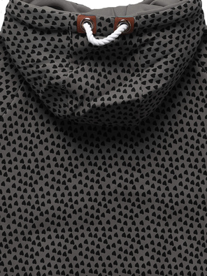 Grafitowa zapinana na suwak damska bluza z kapturem w serduszka