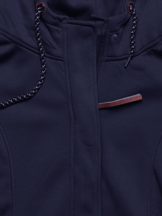 Granatowa długa bluza z zamszową wstawką zapinana na suwak z kapturem