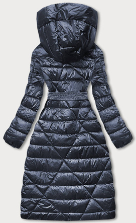 Granatowy cudowny długi płaszcz kurtka pikowana z kapturem