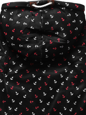 Czarna bluza damska ze skośnym suwakiem cała w kotwice