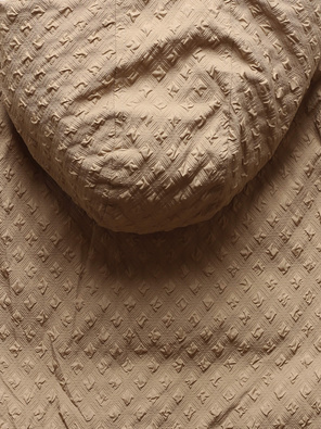 Karmelowy długi damski dwustronny płaszcz z kapturem