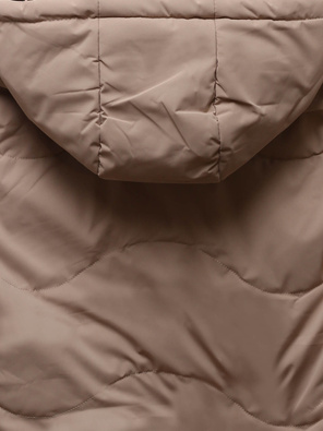 Ciemnobeżowa damska przejściowa kurtka panterka z kapturem