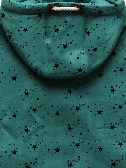 Turkusowa bluza damska z kapturem zapinana na suwak w gwiazdki