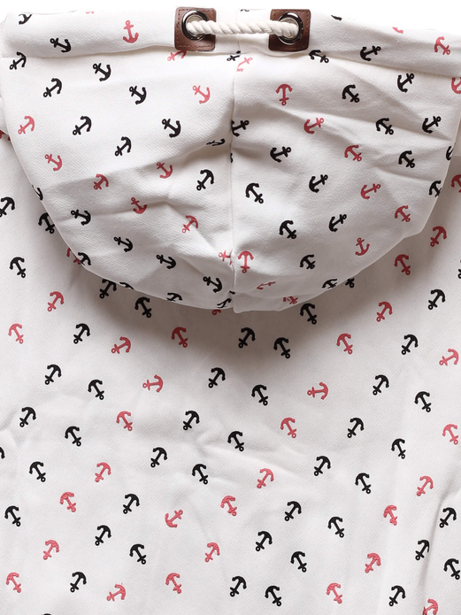 Biała bluza damska ze skośnym suwakiem cała w kotwice