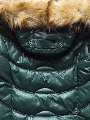 Ciemnozielona długa pikowana leciutka kurtka płaszczyk z kapturem