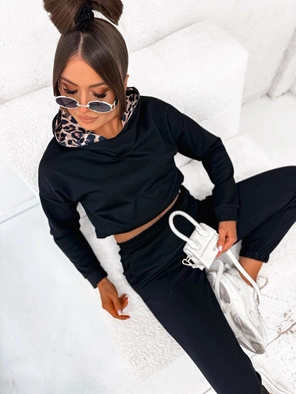 Czarny damski welurowy kapitalny gładki dres komplet 