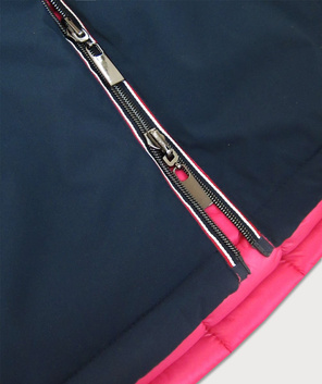 Granatowo-różowa przejściowa dwustronna damska kurtka z kapturem