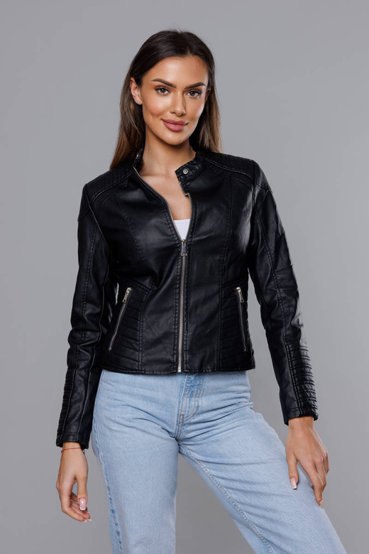 Czarna ramoneska kurtka ekoskóra ze stójką zapinana na suwak