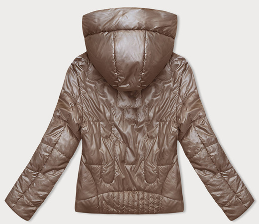 Karmelowa błyszcząca przejściowa pikowana kurtka na suwak