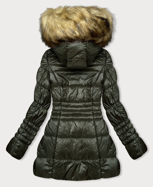 Zielony długi płaszczyk kurtka zimowa z kapturem