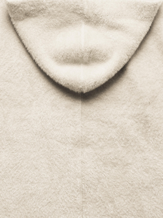 Ecru damska narzutka alpaka z kapturem