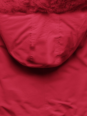 Czerwona zimowa kurtka parka futerko