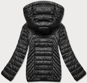 Czarna modna przejściowa pikowana kurtka z kapturem