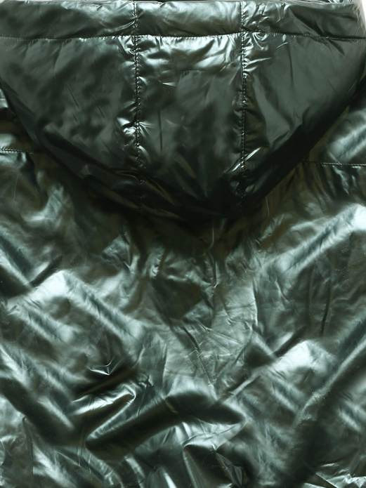 Ciemnozielona błyszcząca śliczna elegancka kurtka z kapturem