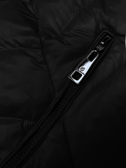 Czarna długa kurtka pikowana płaszcz z kapturem