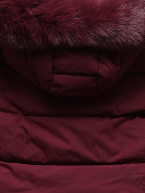 Bordowa zimowa ciepła kurtka pikowana z kapturem