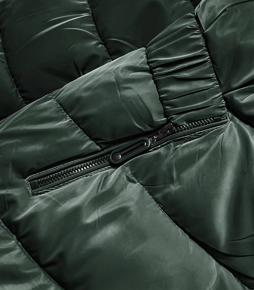 Zielona pikowana zimowa czadowa błyszcząca kurtka z futerkiem