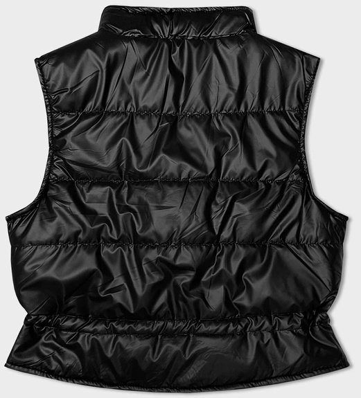 Czarny krótki modny pikowany damski bezrękawnik kamizelka stójka