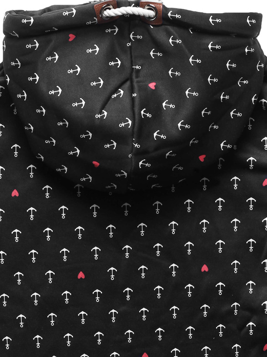 Czarna bluza damska z genialnym kołnierzem cała w kotwiczki