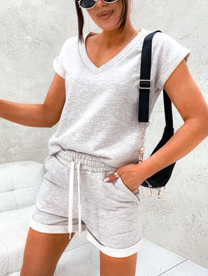 Beżowy melanżowy fenomenalny bawełniany letni komplet bluzka i spodenki