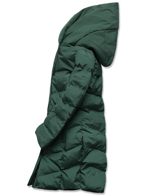 Ciemnozielona pikowana ocieplana misiem zimowa kurtka płaszczyk z kapturem