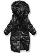 Czarna damska długa pikowana kurtka z kapturem