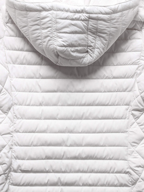 Biała przejściowa długa pikowana kurtka płaszczyk z odpinanym kapturem