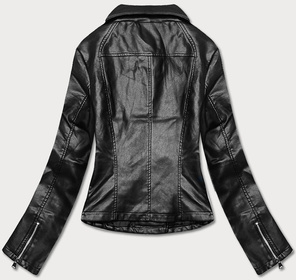 Czarna kurtka ekoskóra ramoneska zapinana na skos z klapami