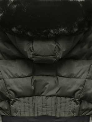 Ciemnozielona puchowa pikowana kurtka z kapturem i paskiem