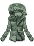 Ciemnozielona damska długa pikowana kurtka z kapturem