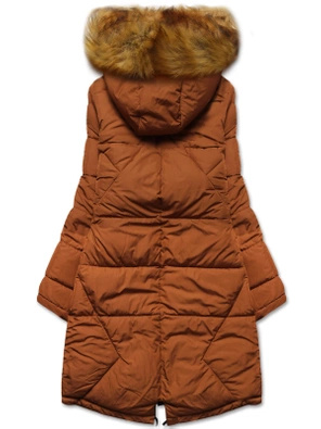 Karmelowa czarna zimowa dwustronna pikowana kurtka płaszczyk parka