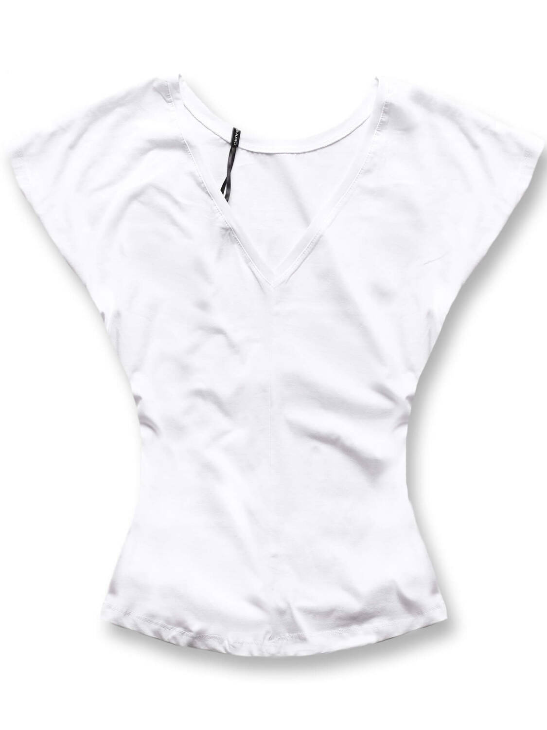 Biała gładka bluzka, top basic, t-shirt z dekoltem V z tyłu